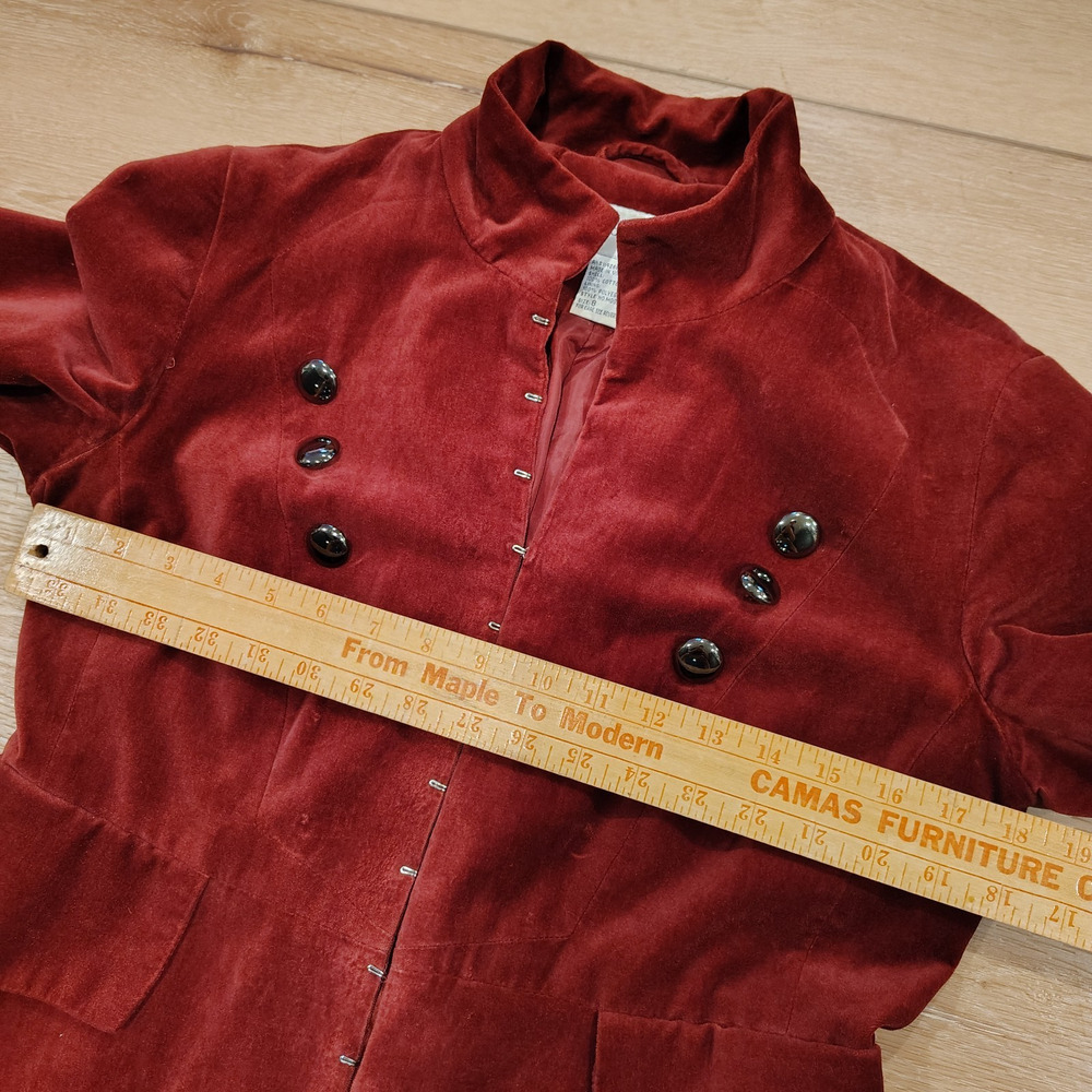 Newport News Velvet Military Longline Jacket Burgundy Red Sz 8 Y2K - Picture 7 of 9